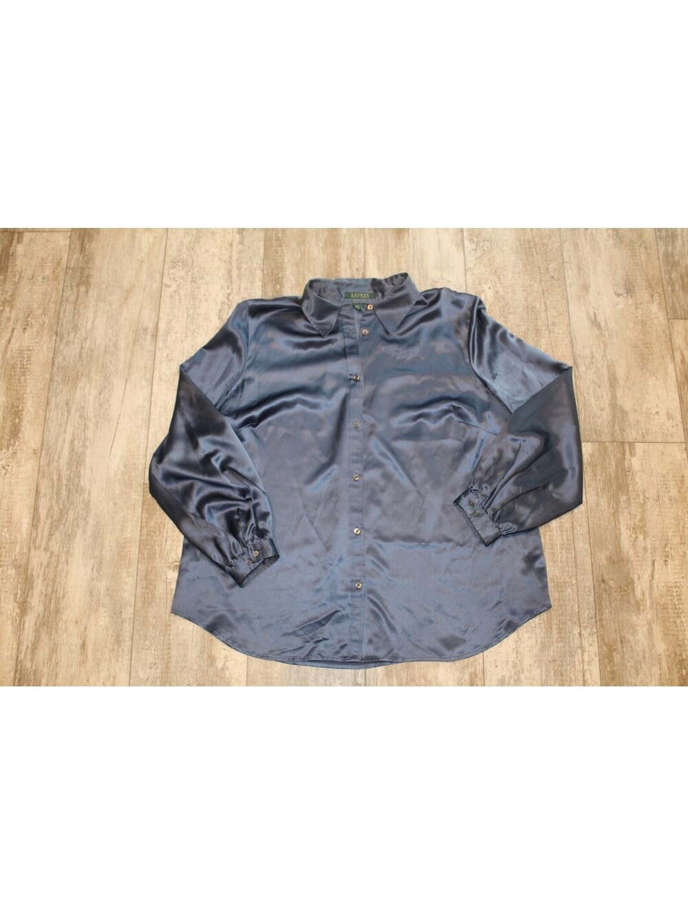 Lauren Ralph Lauren 16W Blue Silk Button Down Shirt